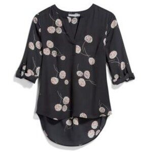 Daniel Rainn Koda Split Neck Blouse in Black w/ Dandelion Print